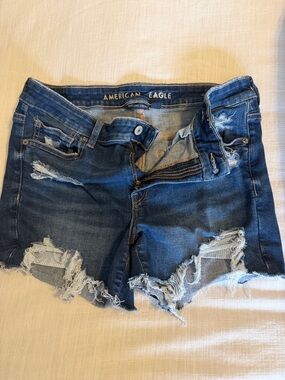 American Eagle Outfitters Dark Blue Distressed Denim Cutoff Shorts